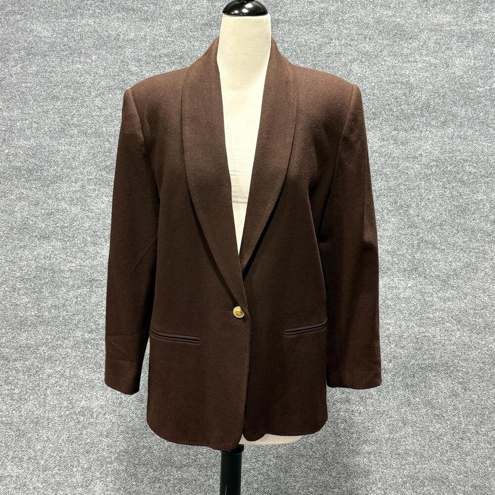 Fundamental Things Blazer Womens 12P Brown Wool Shawl Collar One Button Lined